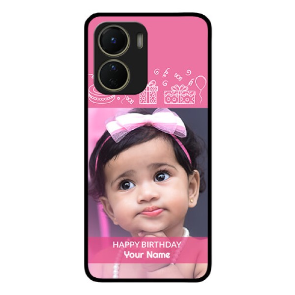 Vivo Y16 Photo Printing on Glass Case - with Birthday Line Art Design Vivo Y16 Photo Printing on Glass Case - with Birthday Line Art Design