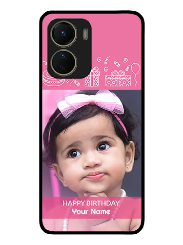 Custom Vivo Y16 Photo Printing on Glass Case - with Birthday Line Art Design