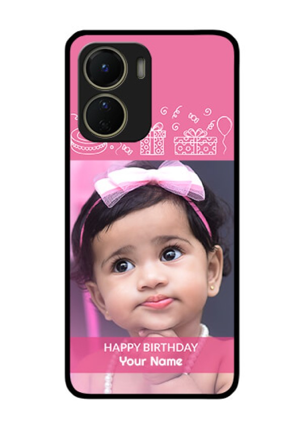 Vivo Y16 Photo Printing on Glass Case - with Birthday Line Art Design