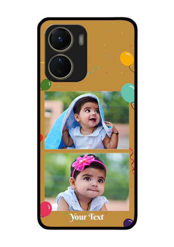 Vivo Y16 Personalized Glass Phone Case - Image Holder with Birthday Celebrations Design