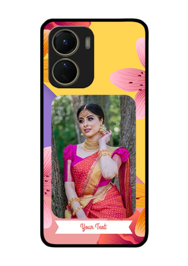 Vivo Y16 Custom Glass Mobile Case - 3 Image With Vintage Floral Design
