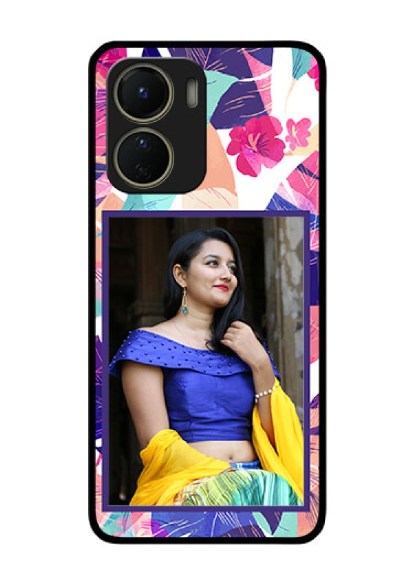 Vivo Y16 Custom Glass Mobile Case - Abstract Floral Design