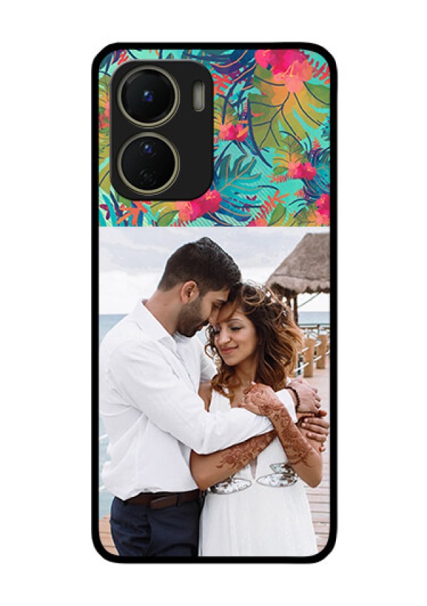 Vivo Y16 Photo Printing on Glass Case - Watercolor Floral Design