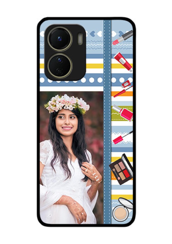 Vivo Y16 Personalized Glass Phone Case - Makeup Icons Design