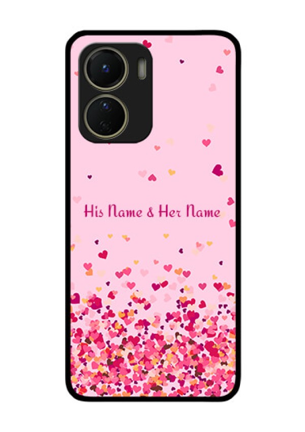 Vivo Y16 Photo Printing on Glass Case - Floating Hearts Design
