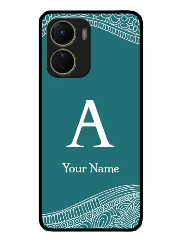 Custom Vivo Y16 Personalized Glass Phone Case - line art pattern with custom name Design