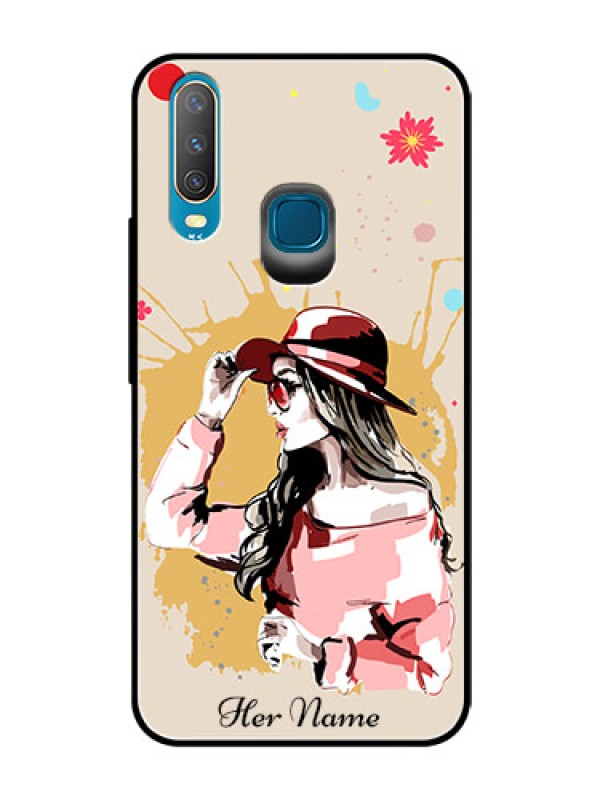 Custom Vivo Y17 Photo Printing on Glass Case - Women with pink hat Design