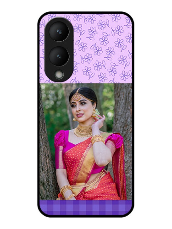 Custom Vivo Y17s Custom Glass Phone Case - Purple Floral Design