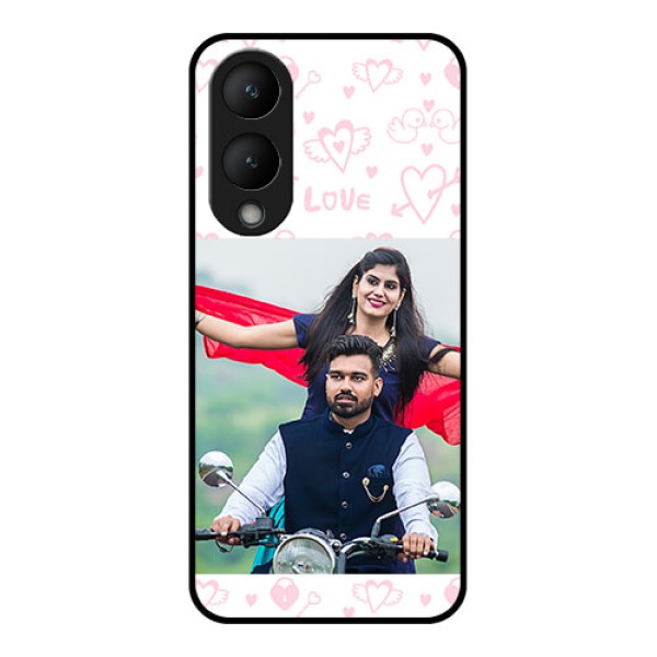 Vivo Y17s Custom Glass Phone Case - Pink Flying Heart Design