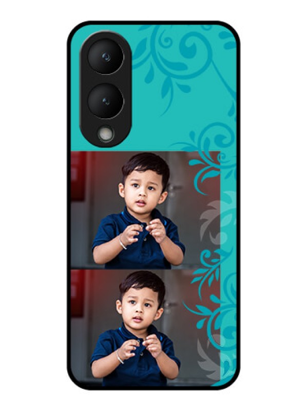 Custom Vivo Y17s Custom Glass Phone Case - With Photo And Green Floral Design