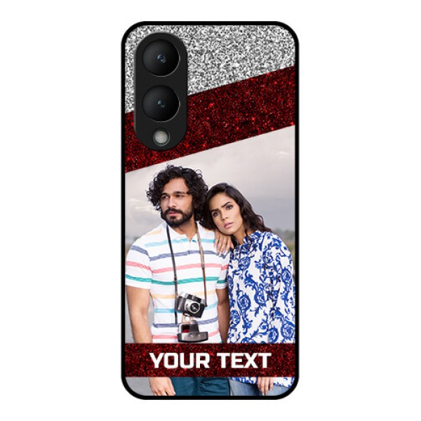 Vivo Y17s Custom Glass Phone Case - Image Holder With Glitter Strip Design Vivo Y17s Custom Glass Phone Case - Image Holder With Glitter Strip Design