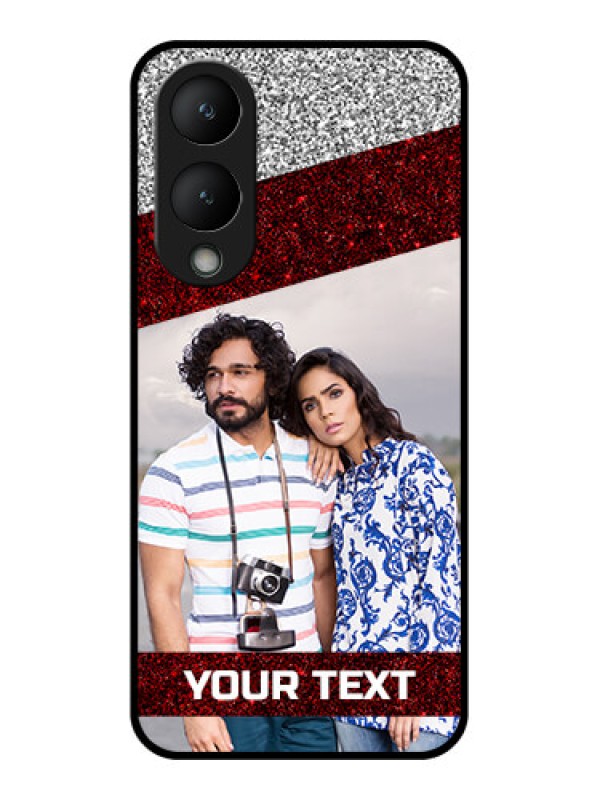 Custom Vivo Y17s Custom Glass Phone Case - Image Holder With Glitter Strip Design