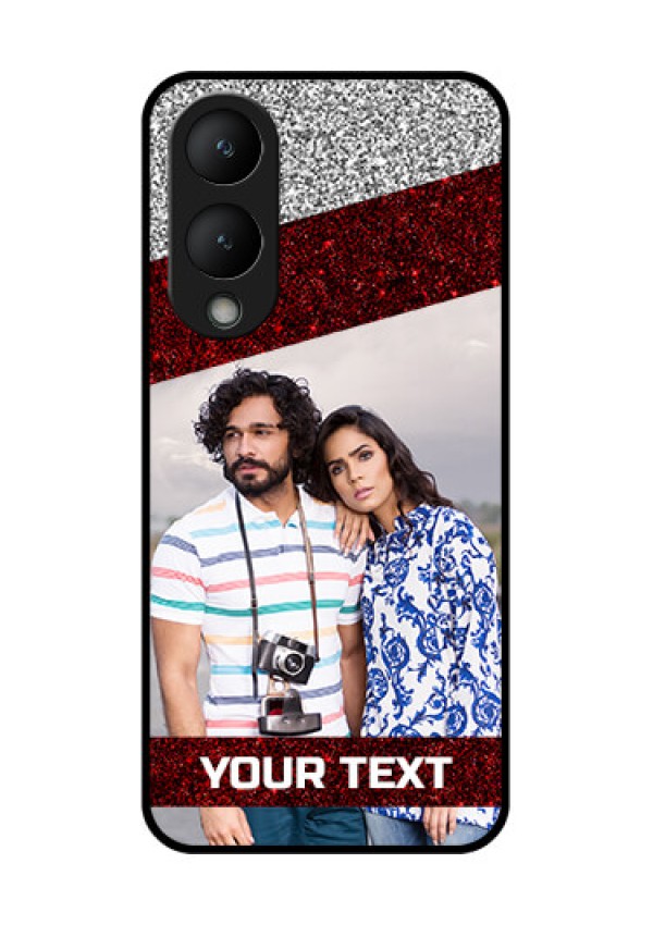 Vivo Y17s Custom Glass Phone Case - Image Holder With Glitter Strip Design