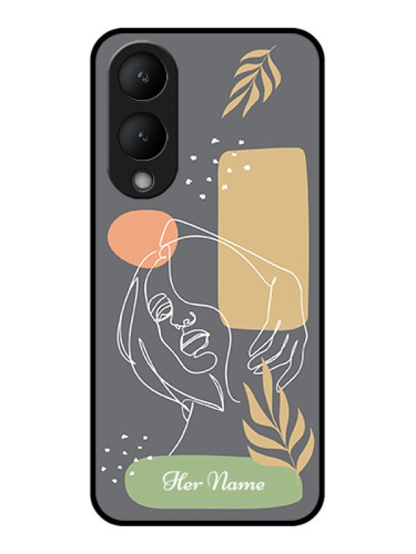 Custom Vivo Y17s Custom Glass Phone Case - Gazing Woman Line Art Design