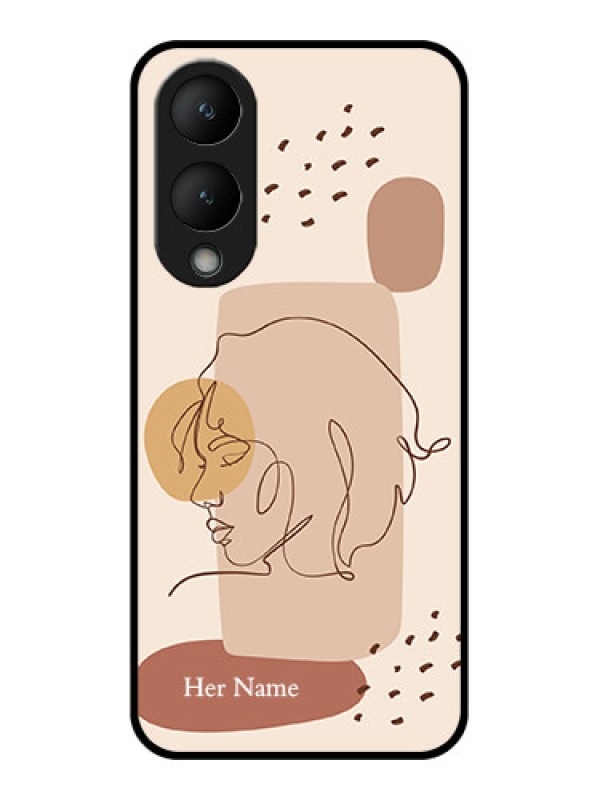Custom Vivo Y17s Custom Glass Phone Case - Calm Woman Line Art Design