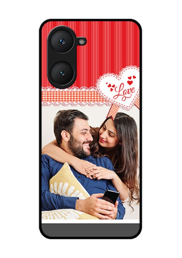 Vivo Y18 Custom Glass Phone CaseRed Love Pattern Design