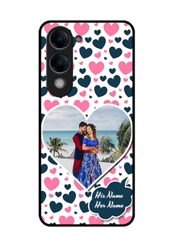 Vivo Y19 5G Custom Glass Phone Case - Pink & Blue Heart Design