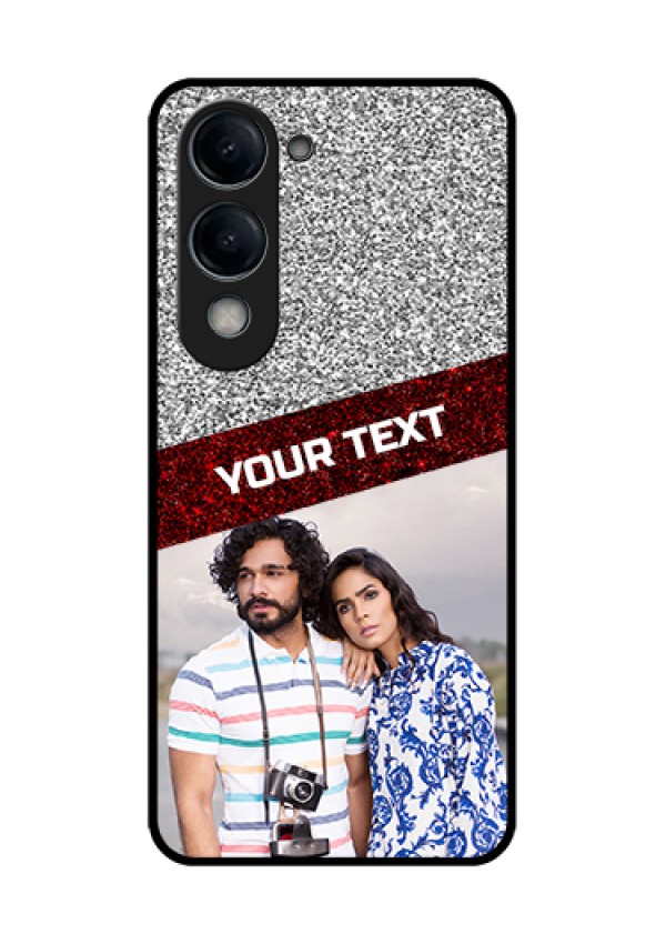 Vivo Y19 5G Custom Glass Phone Case - Image Holder With Glitter Strip Design