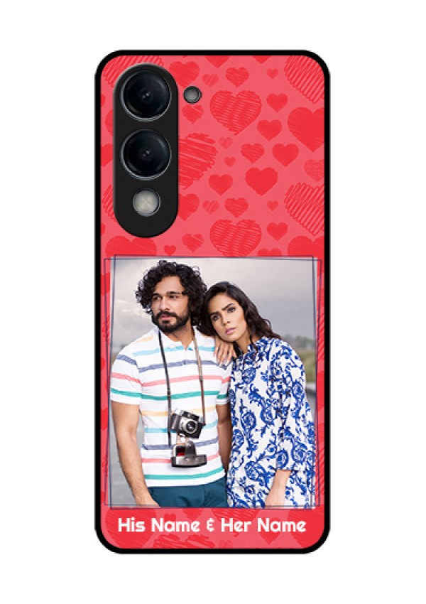 Vivo Y19 5G Custom Glass Phone Case - With Red Heart Symbols Design