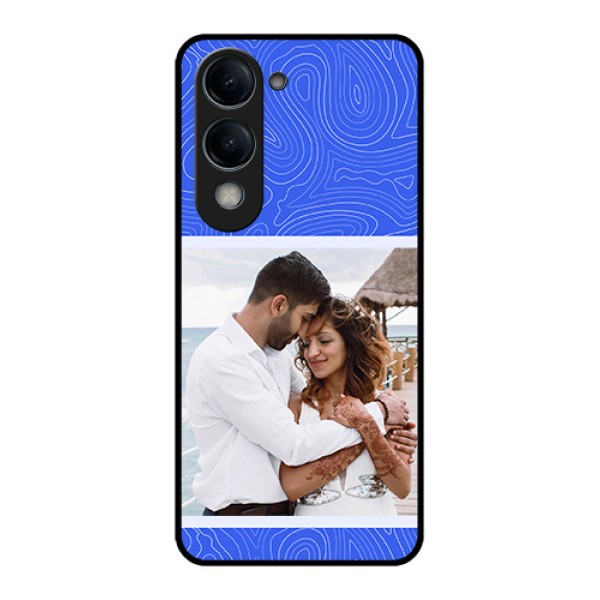 Vivo Y19 5G Custom Glass Phone Case - Curved Line Art With Blue And White Design Vivo Y19 5G Custom Glass Phone Case - Curved Line Art With Blue And White Design