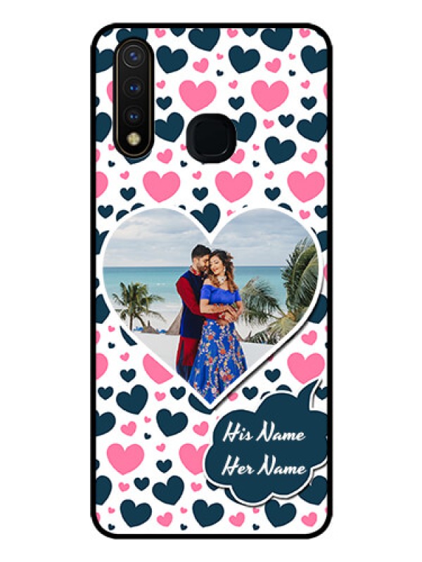Custom Vivo Y19 Custom Glass Phone Case  - Pink & Blue Heart Design