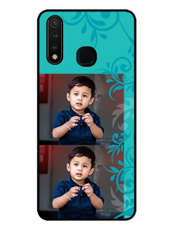 Custom Vivo Y19 Personalized Glass Phone Case  - with Photo and Green Floral Design 