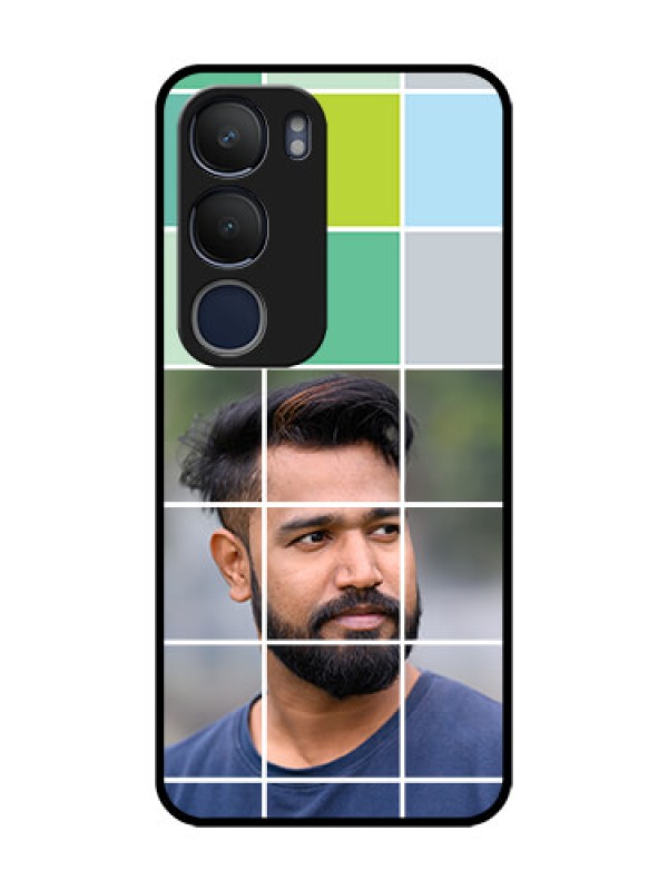 Custom Vivo Y19 Photo Printing on Glass Case  - with white box pattern 