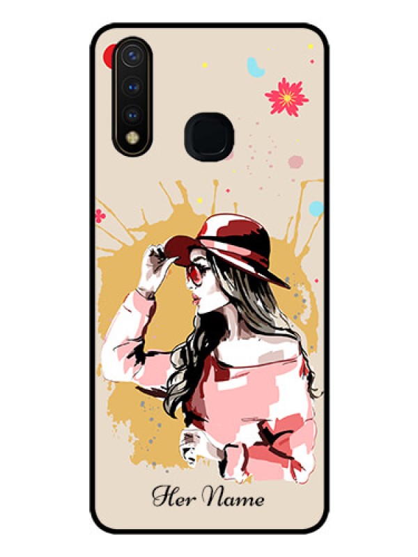 Custom Vivo Y19 Photo Printing on Glass Case - Women with pink hat Design