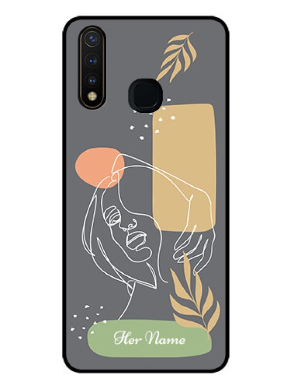 Custom Vivo Y19 Custom Glass Phone Case - Gazing Woman line art Design