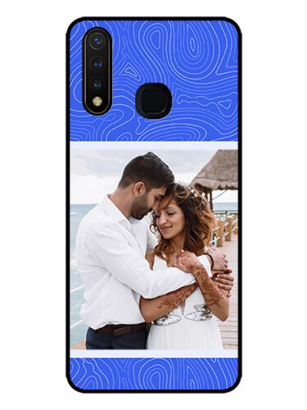 Custom Vivo Y19 Custom Glass Mobile Case - Curved line art with blue and white Design