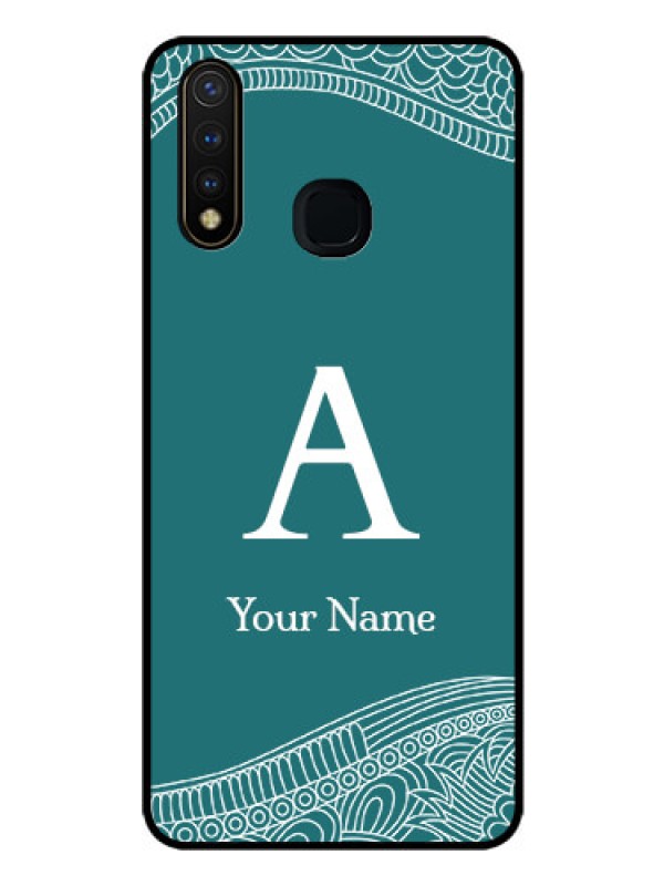 Custom Vivo Y19 Personalized Glass Phone Case - line art pattern with custom name Design