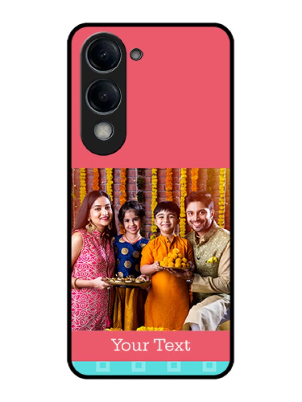 Custom Vivo Y19e Custom Glass Phone Case - Peach & Blue Color Design