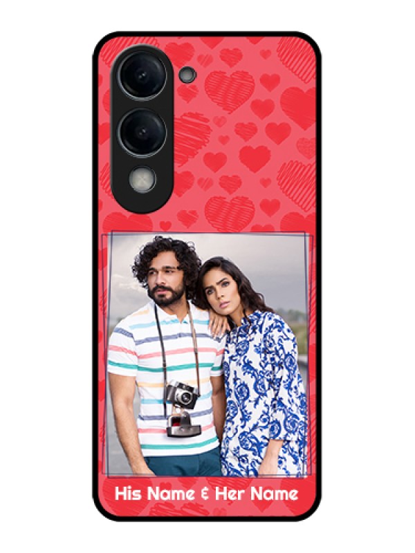 Custom Vivo Y19e Custom Glass Phone Case - With Red Heart Symbols Design