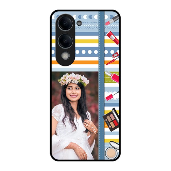 Vivo Y19e Custom Glass Phone Case - Makeup Icons Design
