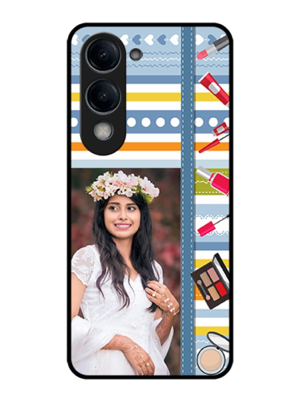 Custom Vivo Y19e Custom Glass Phone Case - Makeup Icons Design