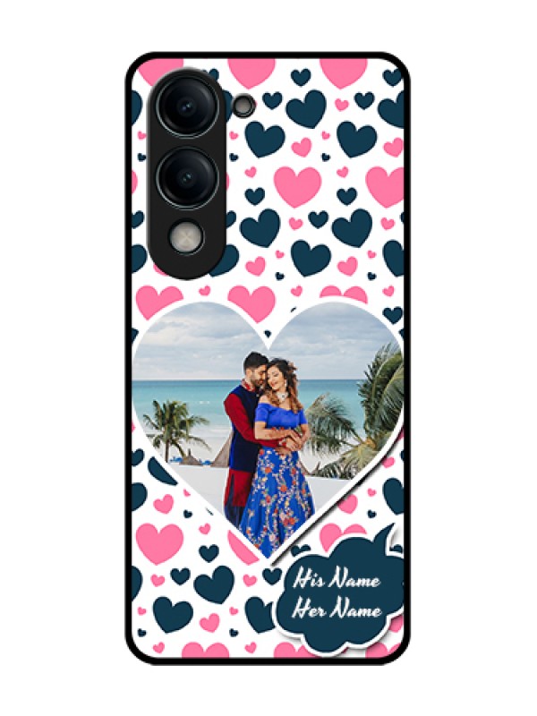 Custom Vivo Y19s 5G Custom Glass Phone Case - Pink & Blue Heart Design