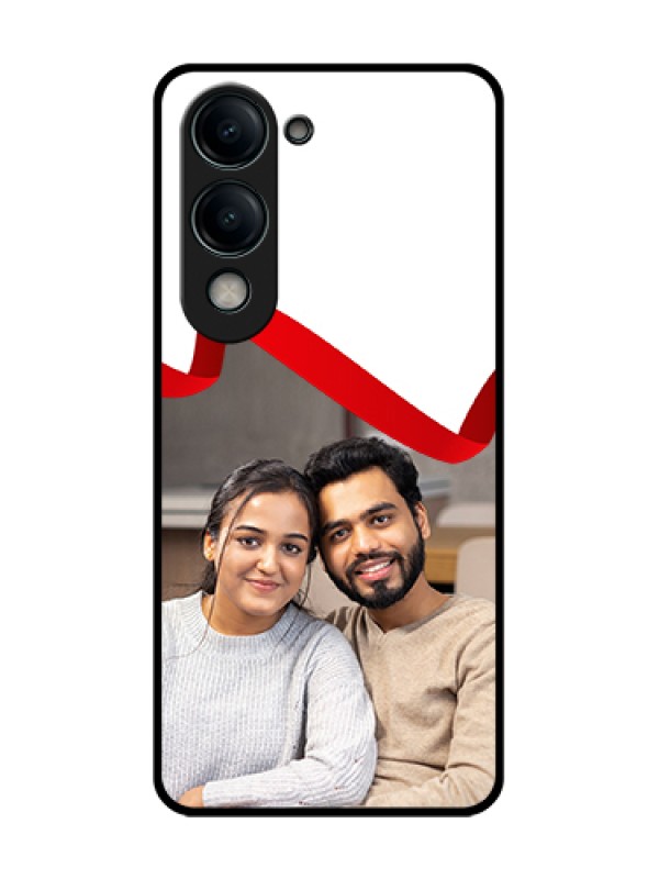 Custom Vivo Y19s 5G Custom Glass Phone Case - Red Ribbon Frame Design