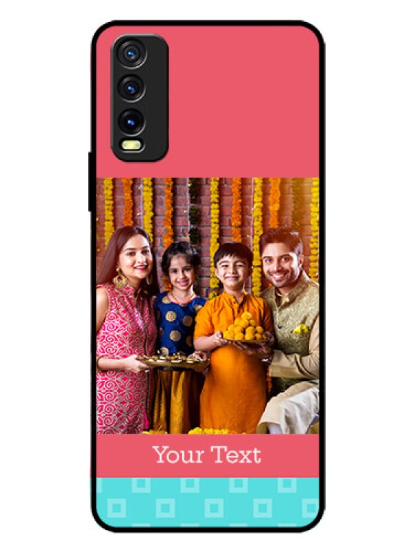 Custom Vivo Y20 Personalized Glass Phone Case  - Peach & Blue Color Design