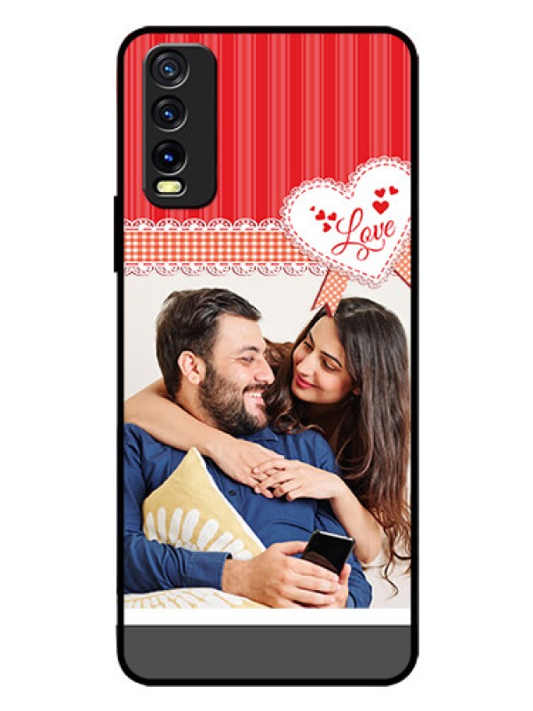 Custom Vivo Y20 Custom Glass Mobile Case  - Red Love Pattern Design
