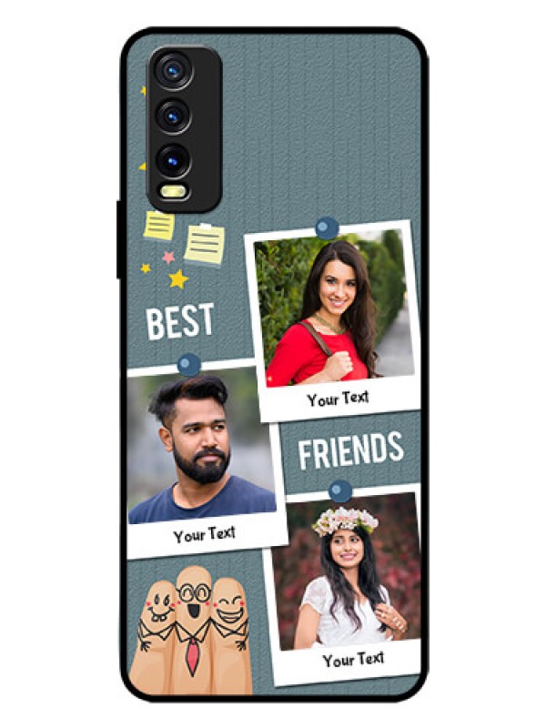 Custom Vivo Y20 Personalized Glass Phone Case  - Sticky Frames and Friendship Design