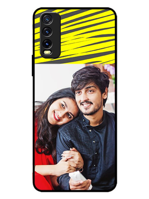 Custom Vivo Y20 Photo Printing on Glass Case  - Yellow Abstract Design
