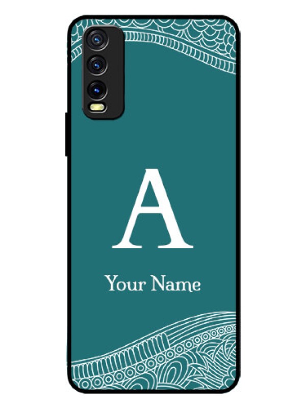 Custom Vivo Y20 Personalized Glass Phone Case - line art pattern with custom name Design