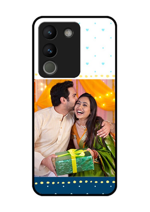 Vivo Y200 5G Custom Glass Phone Case - White And Blue Abstract Design