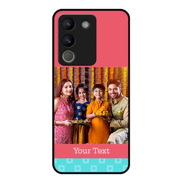 Vivo Y200 5G Custom Glass Phone Case - Peach & Blue Color Design