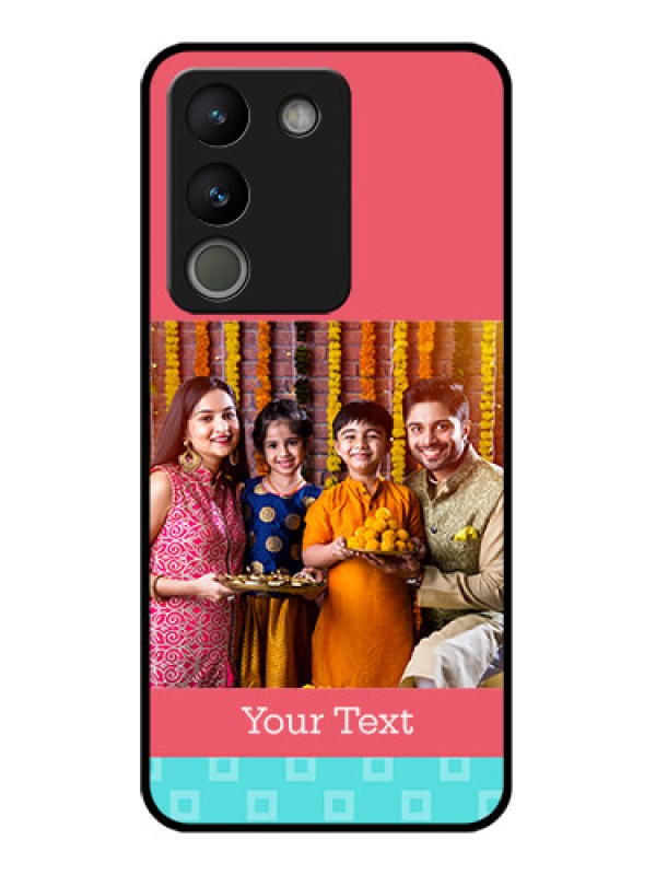 Custom Vivo Y200 5G Custom Glass Phone Case - Peach & Blue Color Design