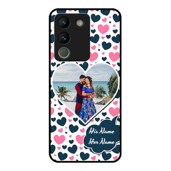 Vivo Y200 5G Custom Glass Phone Case - Pink & Blue Heart Design