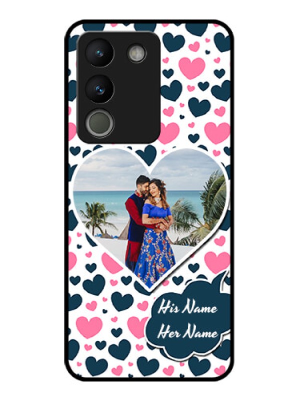 Custom Vivo Y200 5G Custom Glass Phone Case - Pink & Blue Heart Design