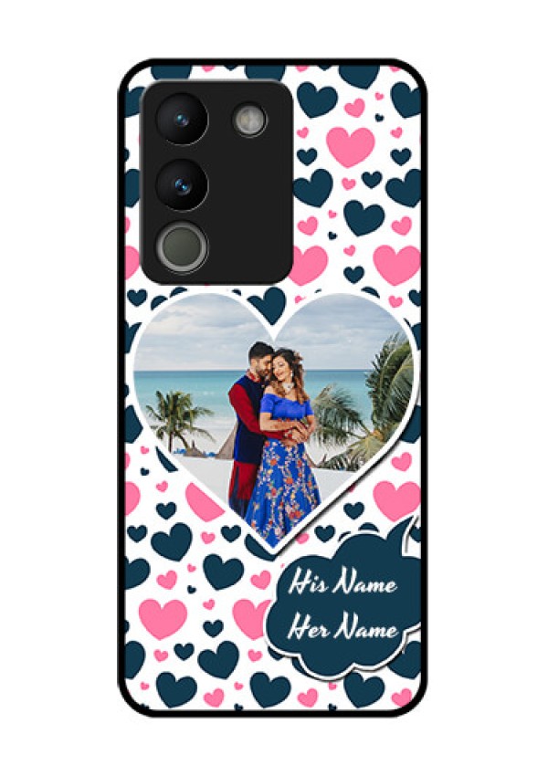 Vivo Y200 5G Custom Glass Phone Case - Pink & Blue Heart Design