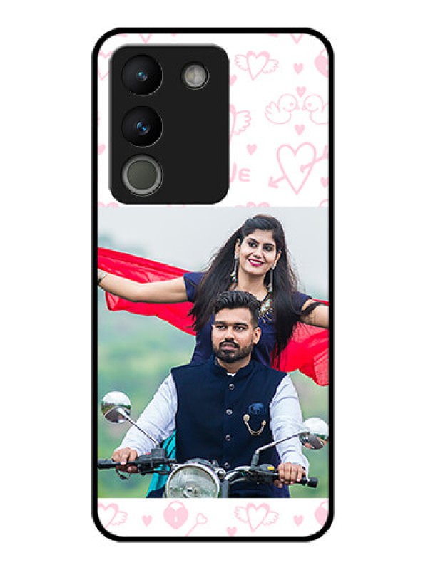 Custom Vivo Y200 5G Custom Glass Phone Case - Pink Flying Heart Design