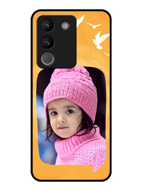 Custom Vivo Y200 5G Custom Glass Phone Case - Water Color Design With Bird Icons